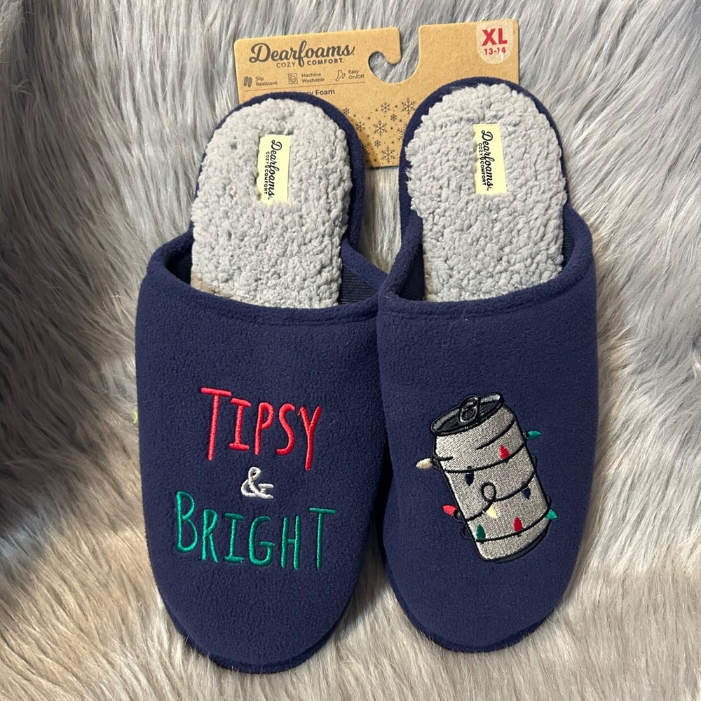 Dearfoams "Tipsy & Bright" Slippers Men Size 13-14 Blue Slip On Soft Comfy Shoes